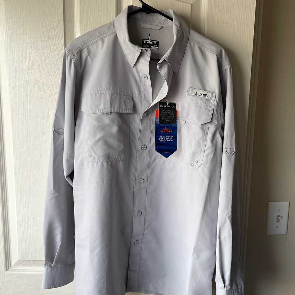 NEW HABIT GREY VENTED BUTTON DOWN FISHING SHIRT WITH TAGS